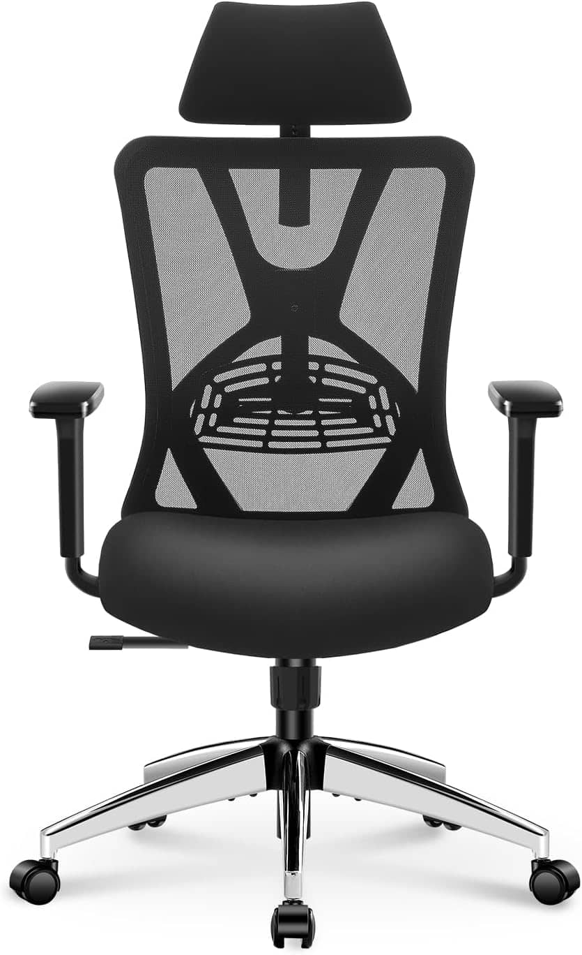 Ticova Ergonomic Office Chair - High Back Desk Chair with Adjustable Lumbar Support, Headrest & 3D Armrest, 130° Rocking Mesh